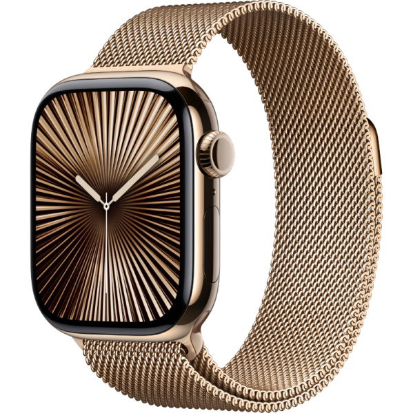 Apple Watch Series 10 46mm Gold Titanium Case Gold  Stainless Steel Milanese Loop